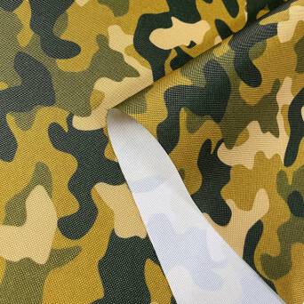Tissu polyesther imperméable motif Camouflage jaune