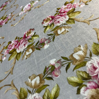 Tissu d'ameublement microfibre Fleurs sur fond gris