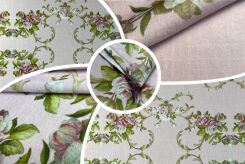 Tissu d'ameublement microfibre Fleurs sur fond rose