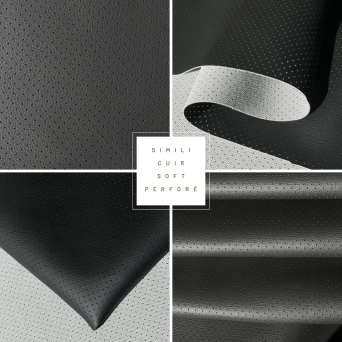 Simili cuir noir Soft perforé - haut de gamme pour tapisserie de voiture